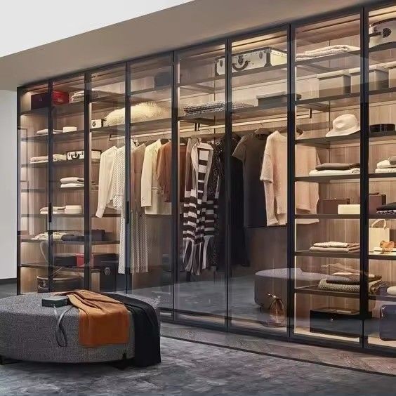 Modern Design Custom Aluminium Frame Glasdeur MDF Walk-in Closet met Centrum Eiland