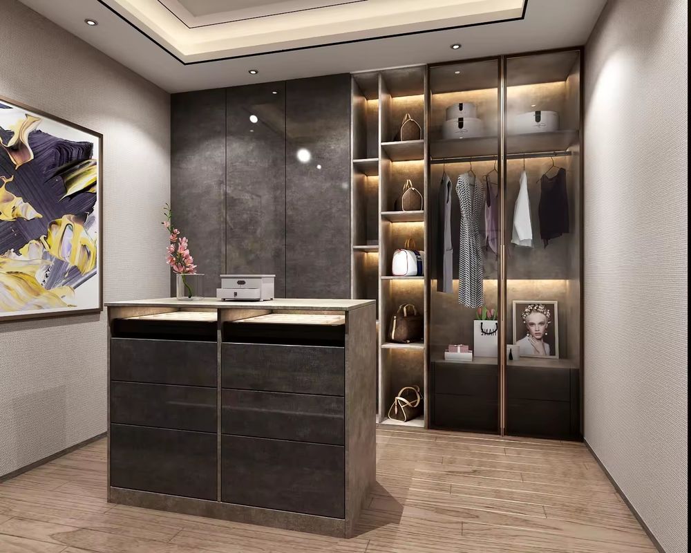 Modern Design Custom Aluminium Frame Glasdeur MDF Walk-in Closet met Centrum Eiland