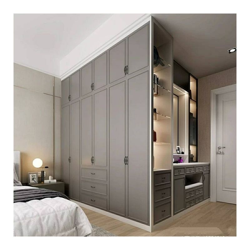 2024 Populaire Grijs Shaker Door Kledingkast Moderne Houten Stijl voor Huis Stoffen Schapkasten