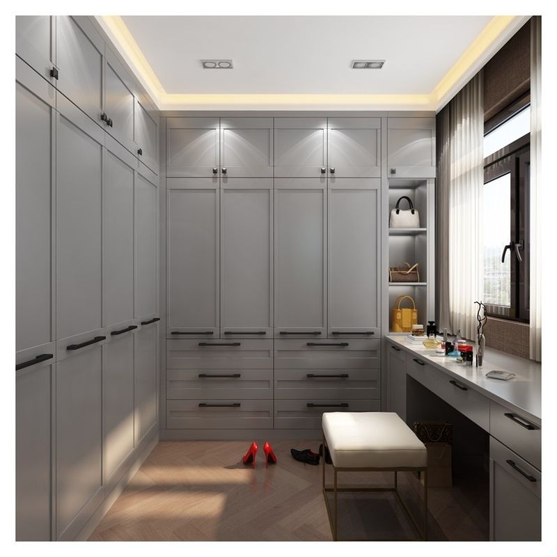 2024 Populaire Grijs Shaker Door Kledingkast Moderne Houten Stijl voor Huis Stoffen Schapkasten
