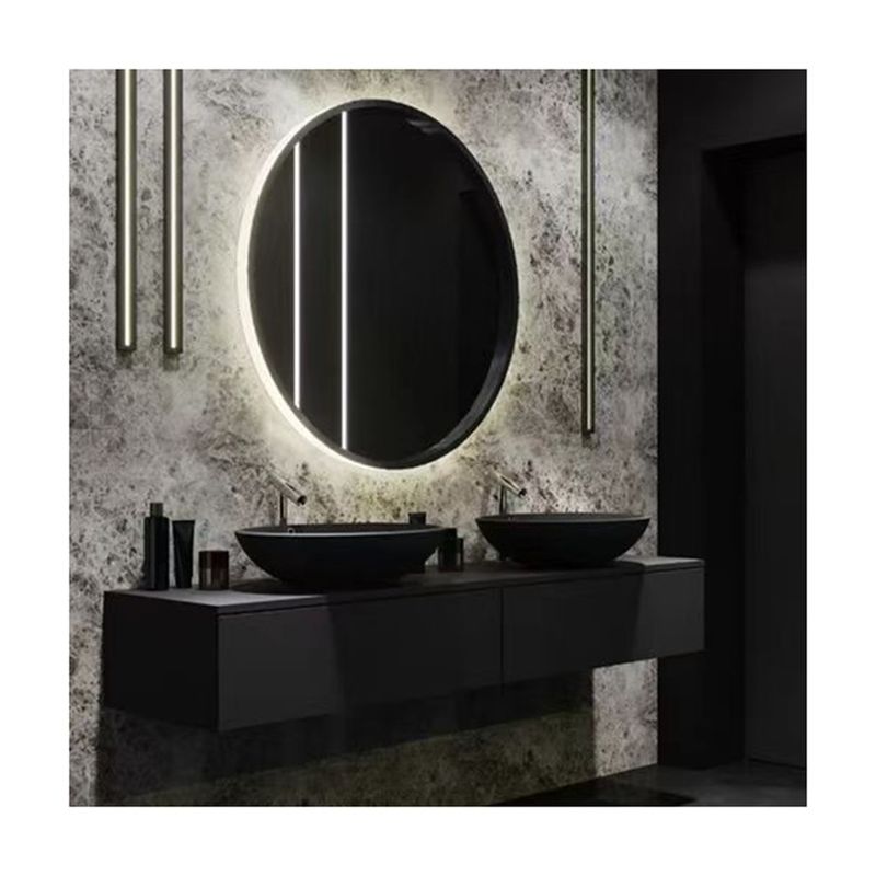 Appartement Solid Surface Zwart Badkamer Led Spiegel Hoog Kasteel CAD Design Vanity Combo