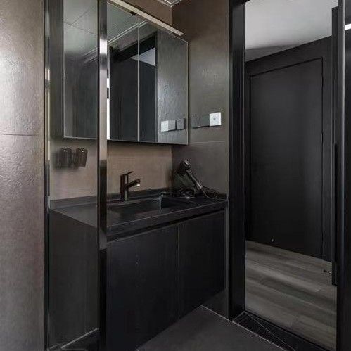 Appartement Solid Surface Zwart Badkamer Led Spiegel Hoog Kasteel CAD Design Vanity Combo