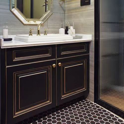 Appartement Solid Surface Zwart Badkamer Led Spiegel Hoog Kasteel CAD Design Vanity Combo