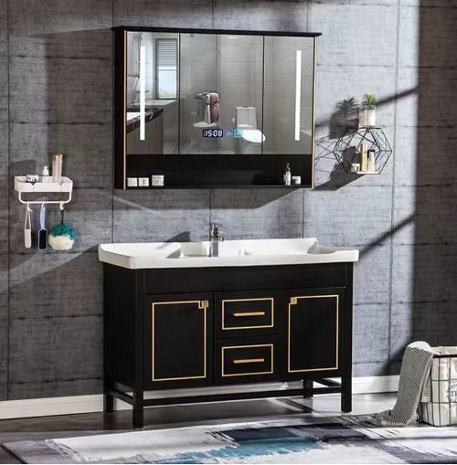 Appartement Solid Surface Zwart Badkamer Led Spiegel Hoog Kasteel CAD Design Vanity Combo