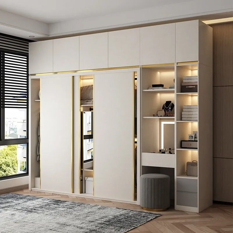 Houten stijl PANEL MDF kasten met schuifdeur voor nieuwste ontwerp ingebouwde kasten
