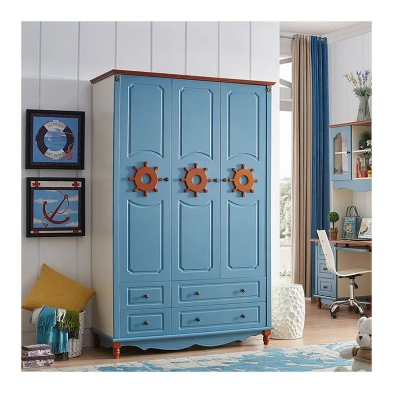 Slaapkamer Blauwe kast Meubelen voor kinderen Kledingkast PANEL Houten stijl Postverpakking N