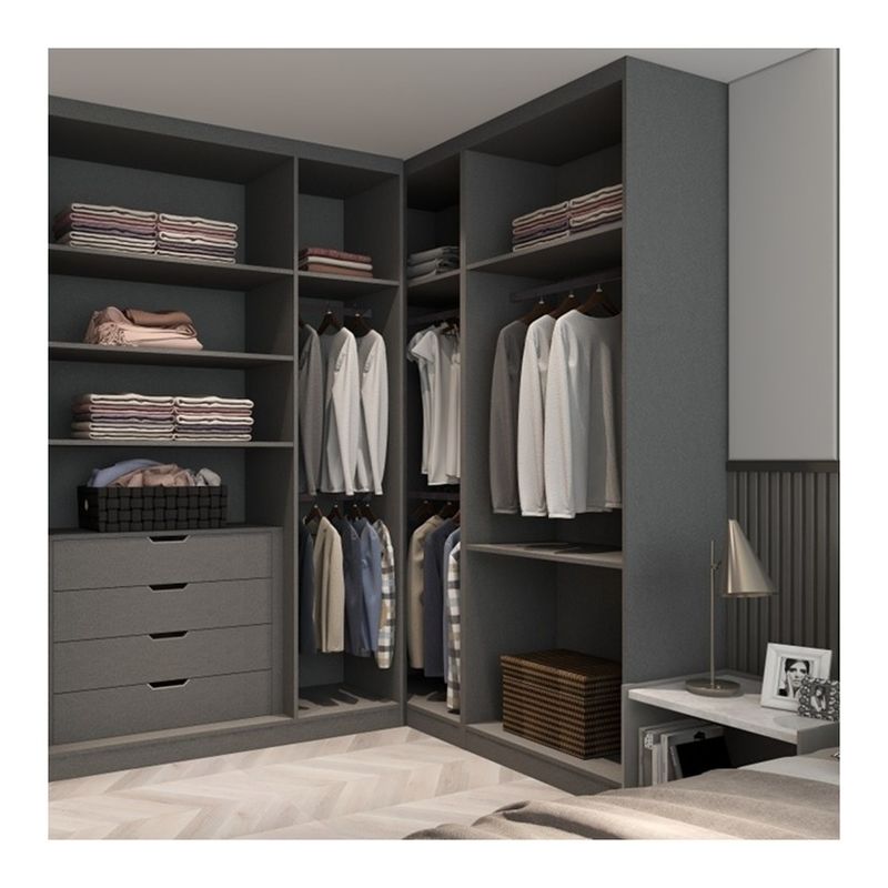 Minimalistisch ontwerp Matte grijze modulaire kast met moderne stijl en houten panelen