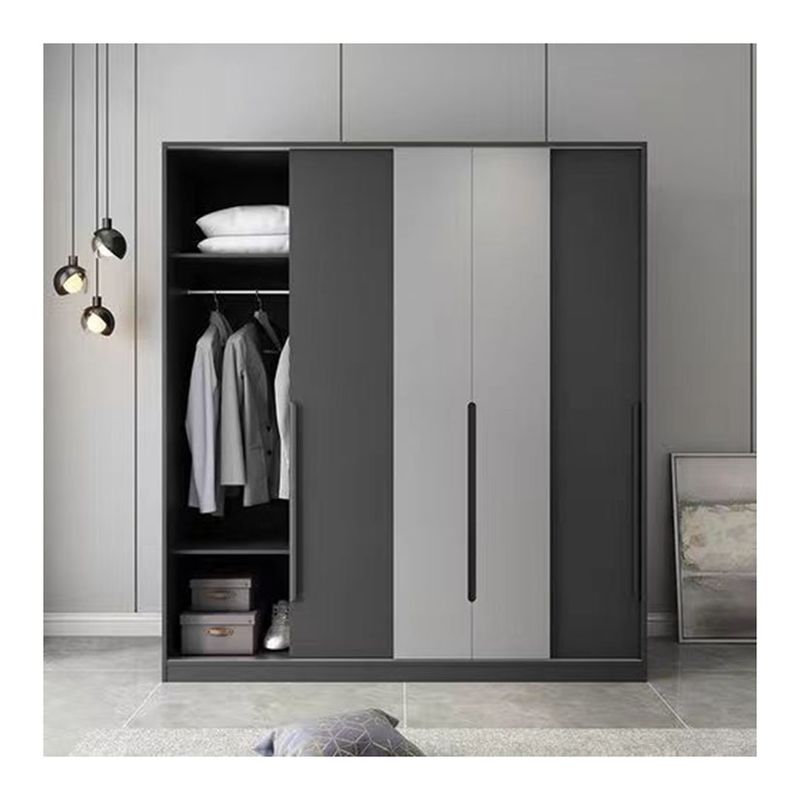 Minimalistisch ontwerp Matte grijze modulaire kast met moderne stijl en houten panelen