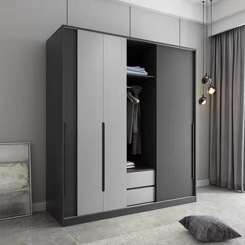 Minimalistisch ontwerp Matte grijze modulaire kast met moderne stijl en houten panelen