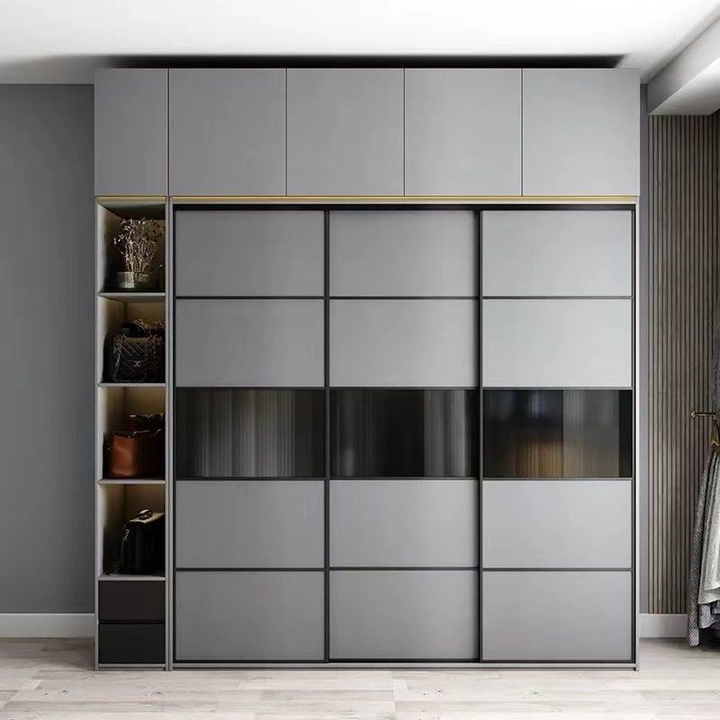 Minimalistisch ontwerp Matte grijze modulaire kast met moderne stijl en houten panelen