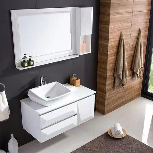 38-46 in Breed Acryl 3 Door Badkamer Vanity Set met Spiegel en Wand Hangende Kas