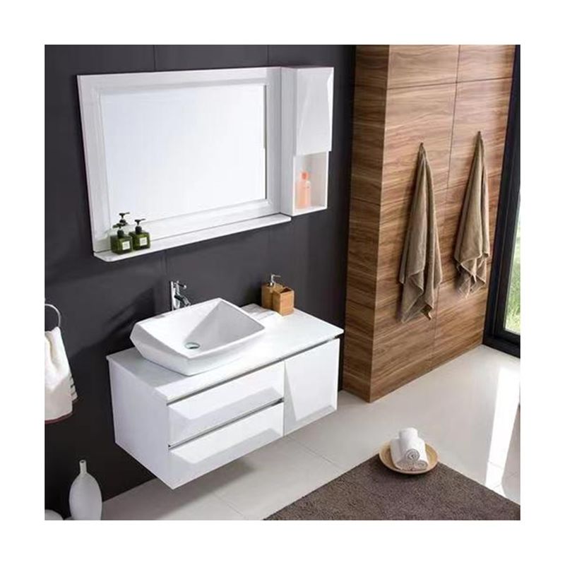 Appartement Essentiële zeilschip Snijwerk Design Witte spiegel Wand hangkas Badkamer Vanity Set
