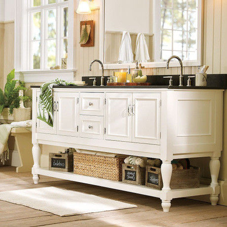 Appartement Essentiële zeilschip Snijwerk Design Witte spiegel Wand hangkas Badkamer Vanity Set