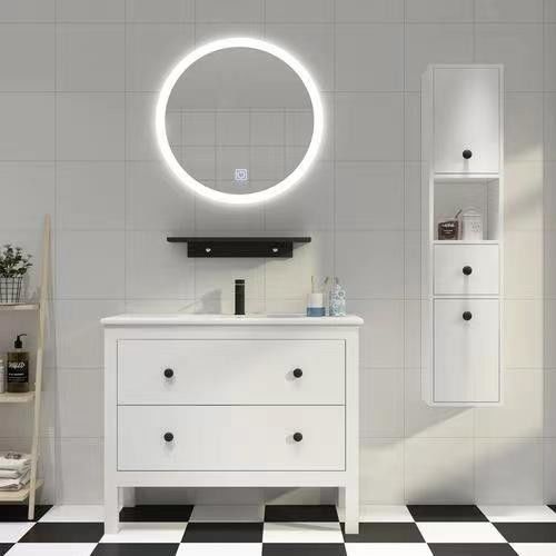 Appartement Essentiële zeilschip Snijwerk Design Witte spiegel Wand hangkas Badkamer Vanity Set