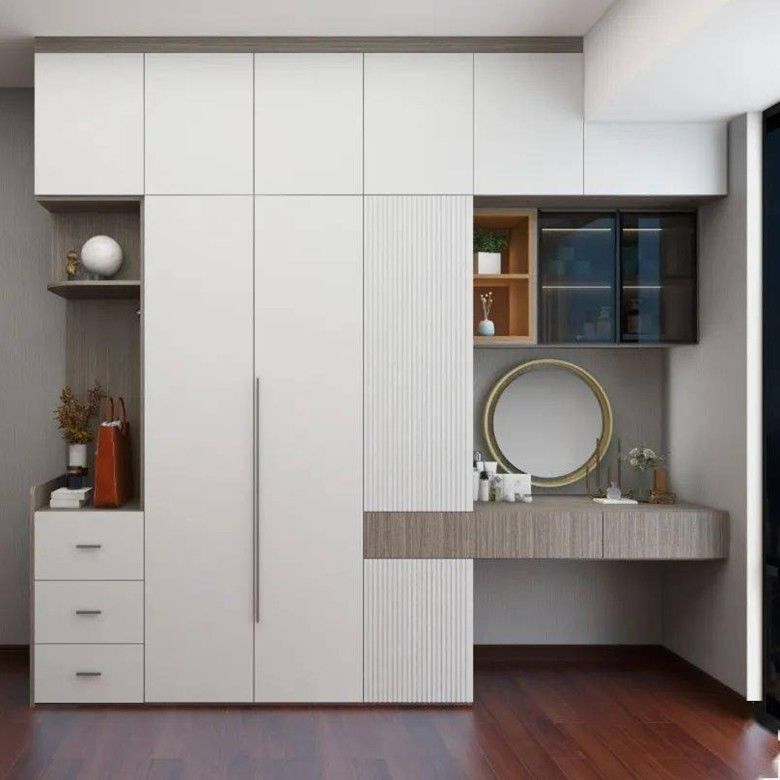 Moderne stijl 3 deur kast met spiegel dressing table YALIG Custom Made Solid Wood