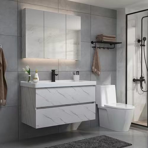 Op maat gemaakte Italiaanse badkamer vanity met LED spiegel YALIG Aanpasbare kleur en ontwerp