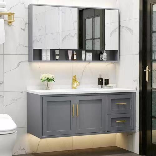 Op maat gemaakte ontwerpen en MDF-deurmateriaal in YALIG Floating Vanity Set voor moderne badkamers