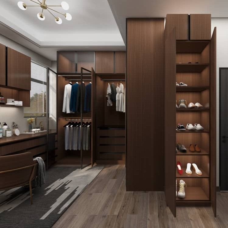 Moderne houten melamine slaapkamerkasten Walk in Closet-systeem voor luxe woonruimtes