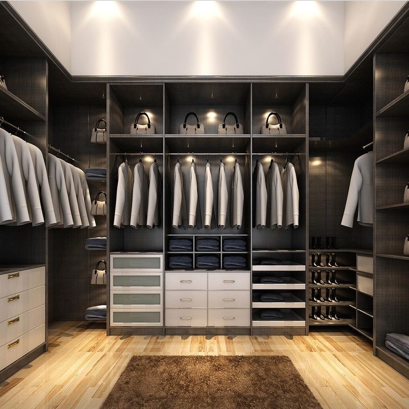 Contemporary Design Style Luxe Grijs U-vormig MDF Walk in Closet Kledingkasten GEEN Gevouwen