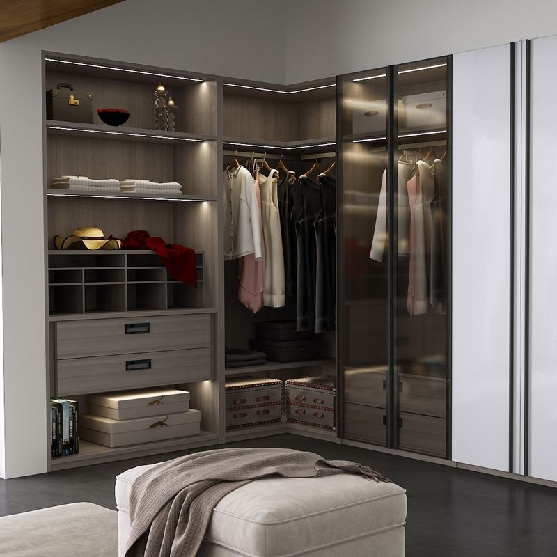 Bedkamermeubilair Moderne kleine L-vorm Walk in Closet Garderobe voor slaapkameroplossing