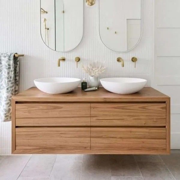Verander uw badkamer met massief houten wandmontage vanities en drijvende wasbak