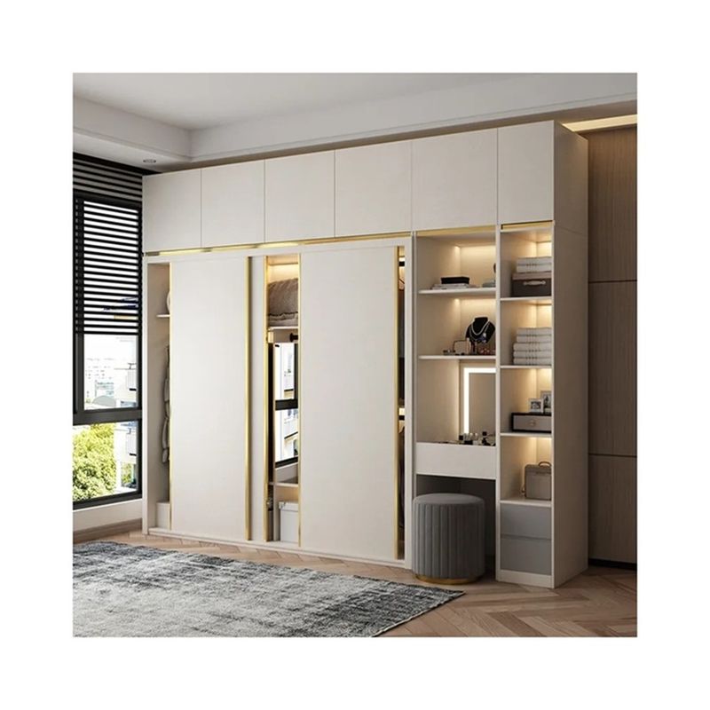 YALIG Massivhouten slaapkamer Volledige muur 3 deur Hoekkast met spiegel dressing table