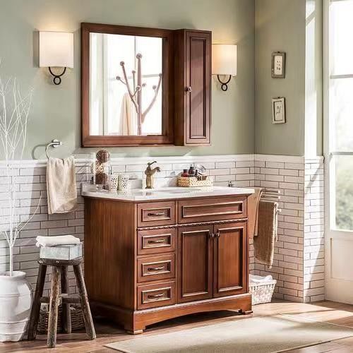 Vanity-kasten van massief hout voor kleine toiletten bevatten spiegel en toonbank van YALIG