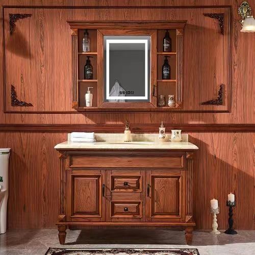 Vanity-kasten van massief hout voor kleine toiletten bevatten spiegel en toonbank van YALIG
