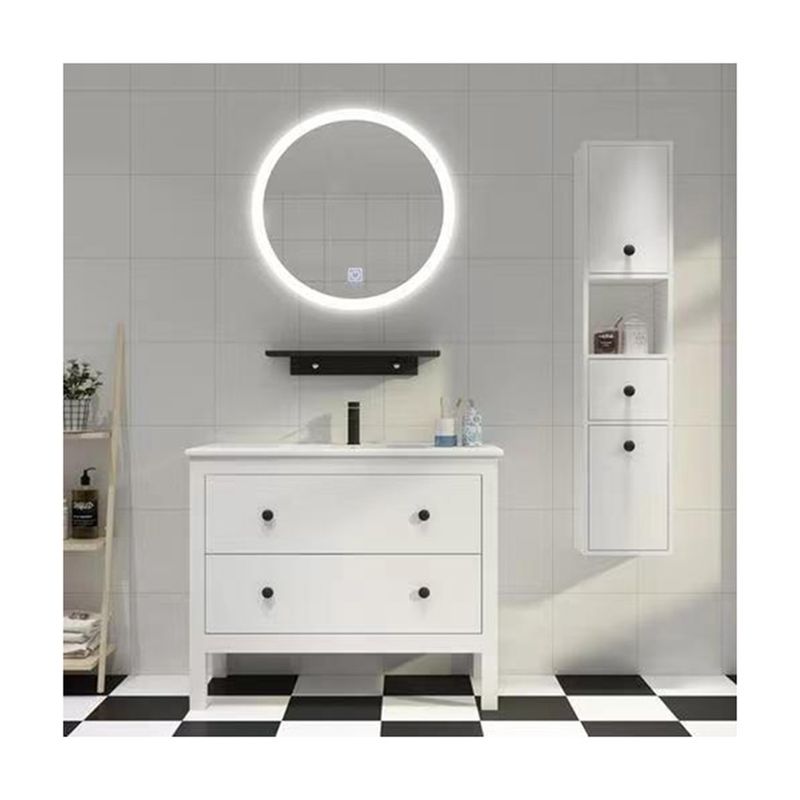 YALIG Customized Counter Wash Basin Houten Witte Kas Badkamer Vanity Kasten Met Zilveren Spiegel
