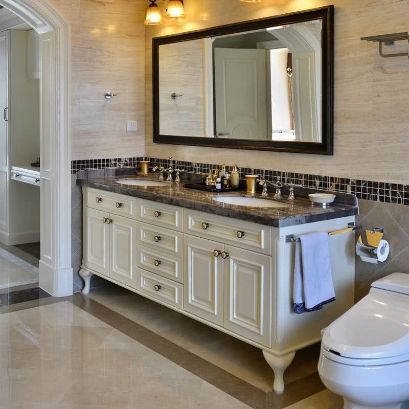 YALIG Customized Counter Wash Basin Houten Witte Kas Badkamer Vanity Kasten Met Zilveren Spiegel