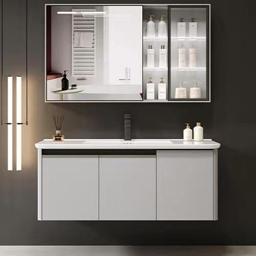 YALIG Customized Counter Wash Basin Houten Witte Kas Badkamer Vanity Kasten Met Zilveren Spiegel