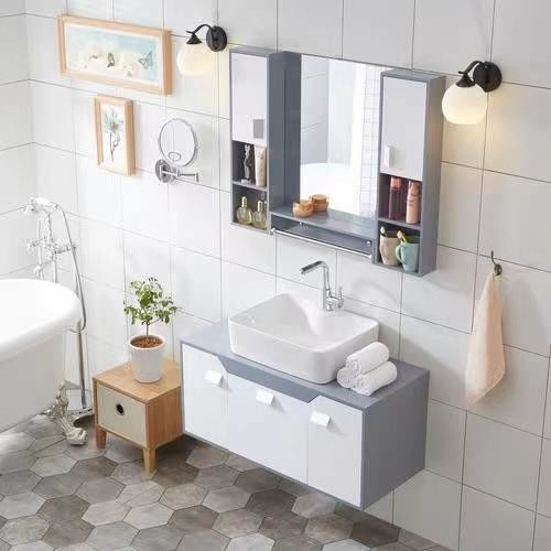 Moderne kast opslag en badkamer vanity licht combo met spiegel door YALIG Design