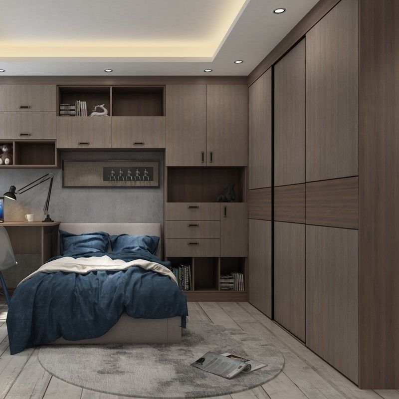 Minimaal onderhoud Moderne houten kleur Melamine Swing Door Slaapkamer Garderobe voor villa
