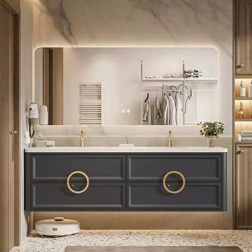 YALIG Kasten Shaker Fluted Panel Quartz Countertop Badkamer Vanity voor 38-46 in Breedte