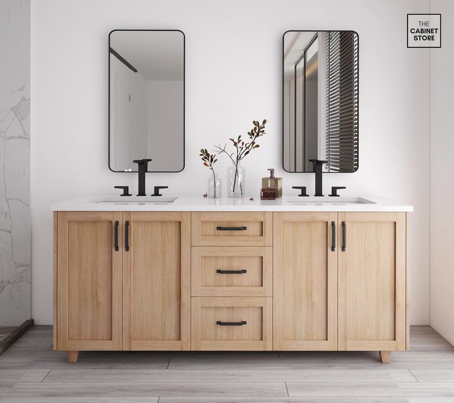 YALIG Kasten Shaker Fluted Panel Quartz Countertop Badkamer Vanity voor 38-46 in Breedte
