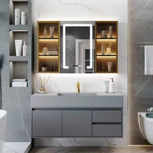 Melamine Vanity Handle-Free Design voor een modern appartement in pure kleur