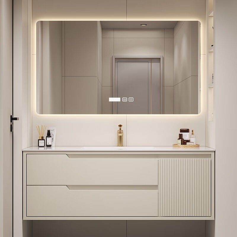38-46 in Breedte YALIG Frame-Less Melamine Cabinet Met Spiegellamp Onderbouw Marmeren Teller