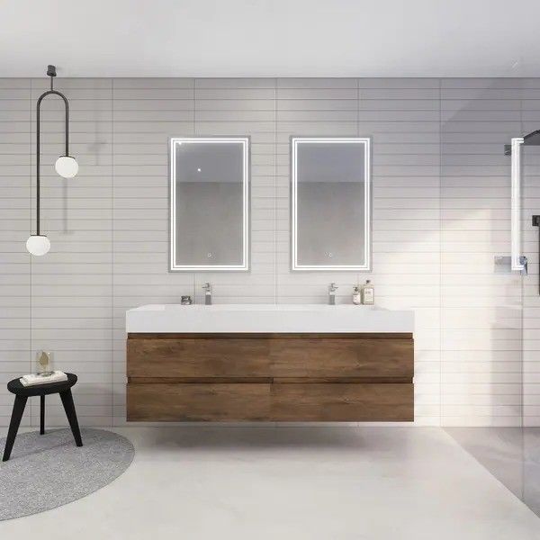 38-46 in Breedte YALIG Frame-Less Melamine Cabinet Met Spiegellamp Onderbouw Marmeren Teller