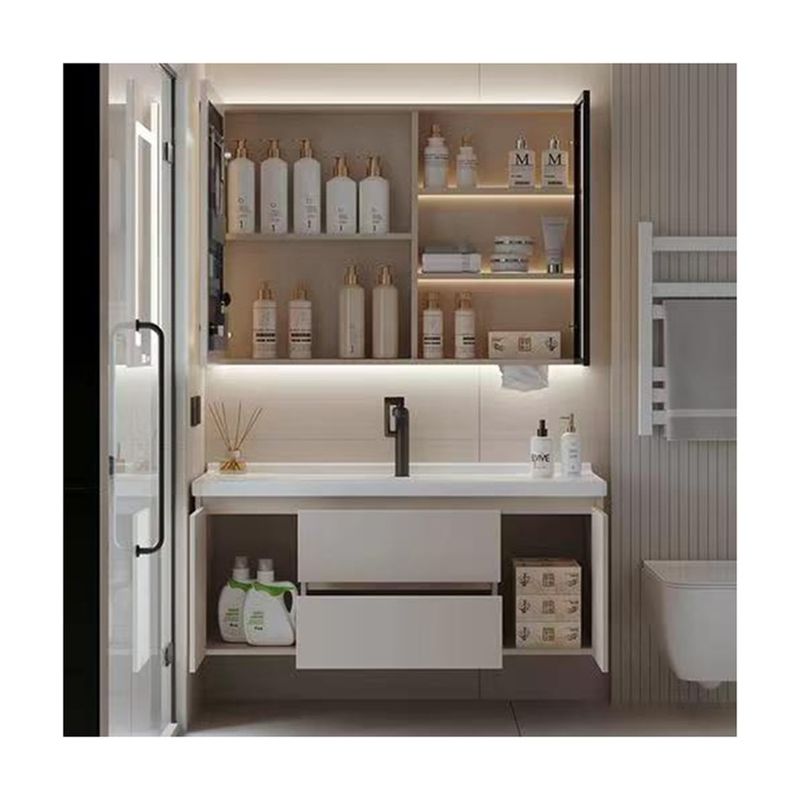 Rectangular White Matte Lacquer Paint Vanity met Soft Close Drawer en Quartz Stone Countertop