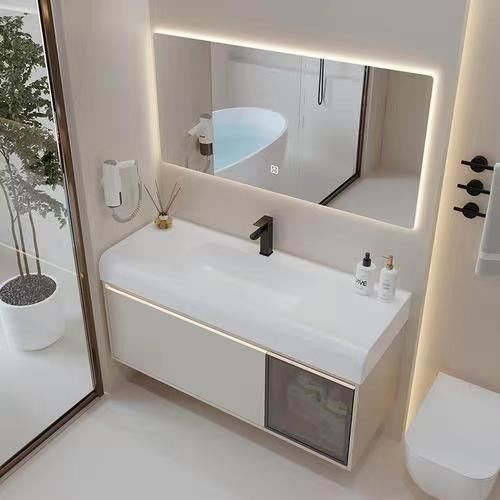 Rectangular White Matte Lacquer Paint Vanity met Soft Close Drawer en Quartz Stone Countertop