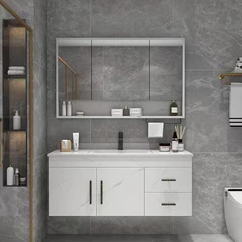Rectangular White Matte Lacquer Paint Vanity met Soft Close Drawer en Quartz Stone Countertop