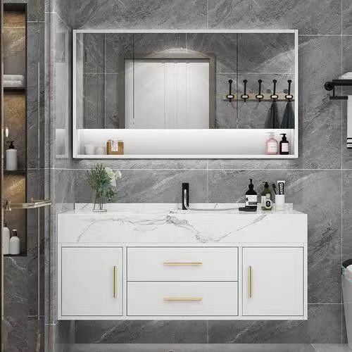 Rectangular White Matte Lacquer Paint Vanity met Soft Close Drawer en Quartz Stone Countertop