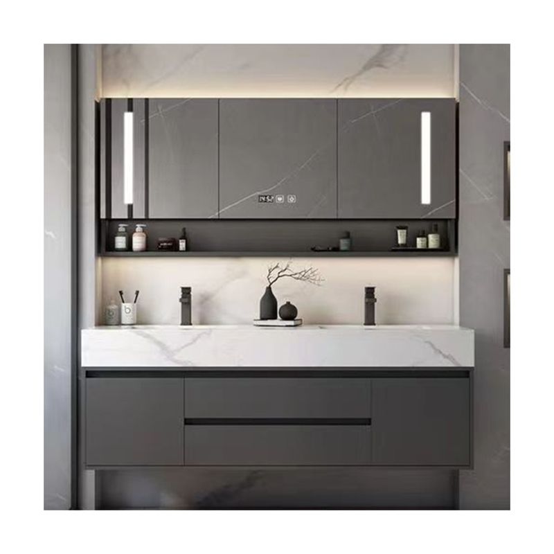 YALIG Plywood Badkamer Kas Vanity Set met dubbele gootsteen en Ground Vanity God Handle