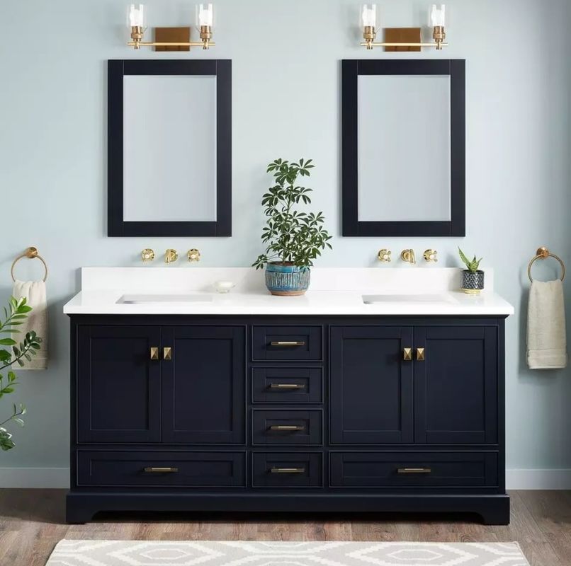 YALIG Plywood Badkamer Kas Vanity Set met dubbele gootsteen en Ground Vanity God Handle