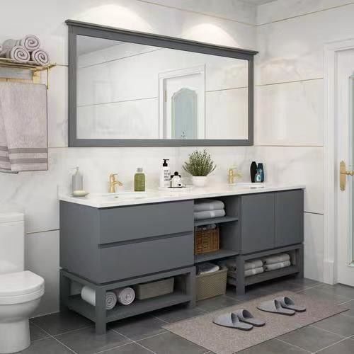 YALIG Plywood Badkamer Kas Vanity Set met dubbele gootsteen en Ground Vanity God Handle